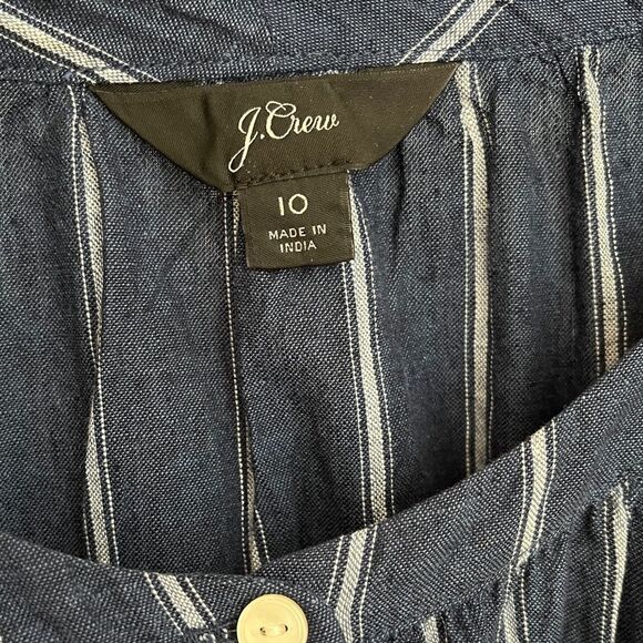 Like new J. Crew Linen Cotton Navy Stripe Balloon Sleeve Tie Waist Blouse 10 - Picture 5 of 6